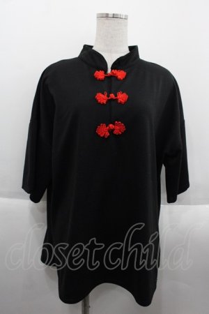 画像: ACDC RAG / チャイナ半袖カットソー  黒Ｘ赤 I-25-09-24-009-PU-TO-SA-ZI