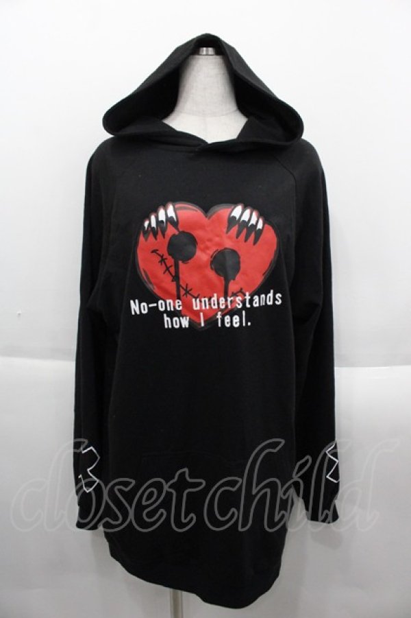 画像1: NieR Clothing / ハート風プリントフードカットソー  黒Ｘ赤Ｘ白 I-25-09-24-011-PU-TO-SA-ZI (1)