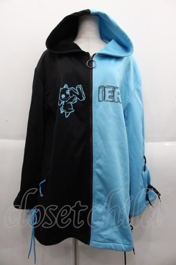 画像1: NieR Clothing / 2カラー切替パーカー  サックスＸ黒 I-25-09-24-012-PU-TO-SA-ZI (1)