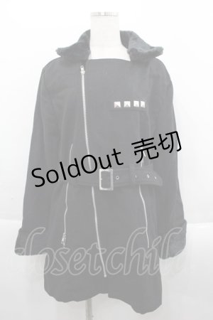 画像: HELL CAT PUNKS / ボアファー襟コート M 黒Ｘシルバー I-25-09-24-020-PU-CO-SA-ZI
