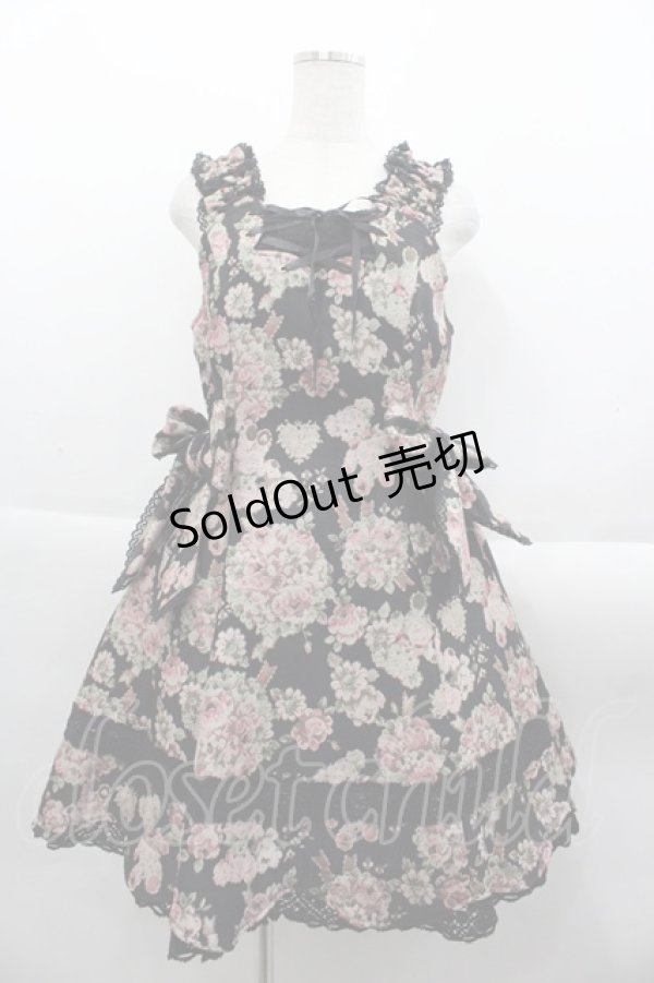 画像1: BABY,THE STARS SHINE BRIGHT / くまちゃんブーケ柄ゴブランジャンパースカート  黒 I-25-09-24-028-BA-OP-SA-ZI (1)