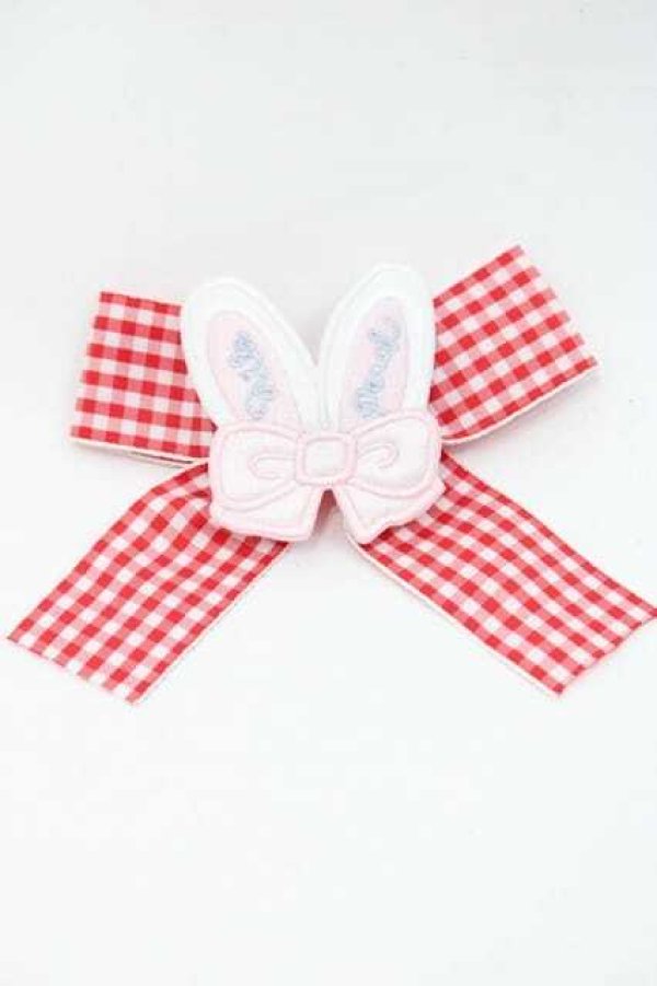 画像1: Nile Perch / うさみみギンガムリボンクリップ  赤Ｘ白 I-25-09-27-044-LO-AC-SA-ZI (1)