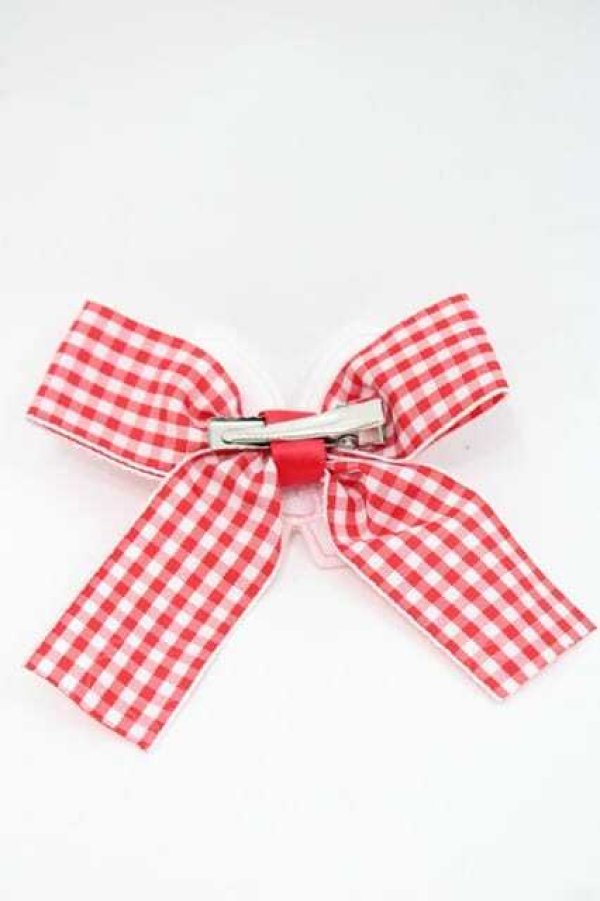 画像2: Nile Perch / うさみみギンガムリボンクリップ  赤Ｘ白 I-25-09-27-044-LO-AC-SA-ZI (2)