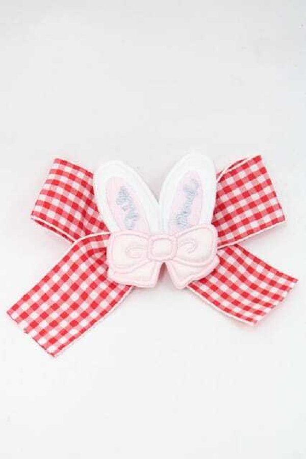 画像1: Nile Perch / うさみみギンガムリボンクリップ  赤Ｘ白 I-25-09-27-046-LO-AC-SA-ZI (1)