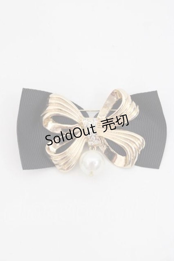 画像1: m petit by misako / AMPLリボンブローチ  黒Ｘゴールド I-25-09-27-058-LO-AC-SA-ZI (1)