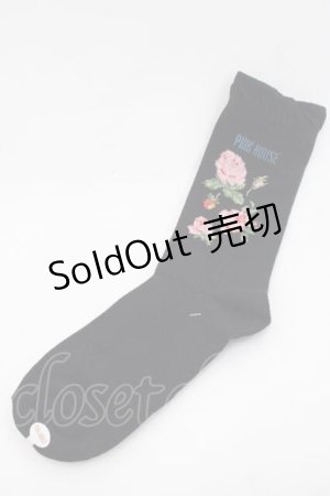 画像: PINK HOUSE / クレストフラワーモチーフソックス  黒 I-25-09-27-093-LO-ZA-SA-ZI