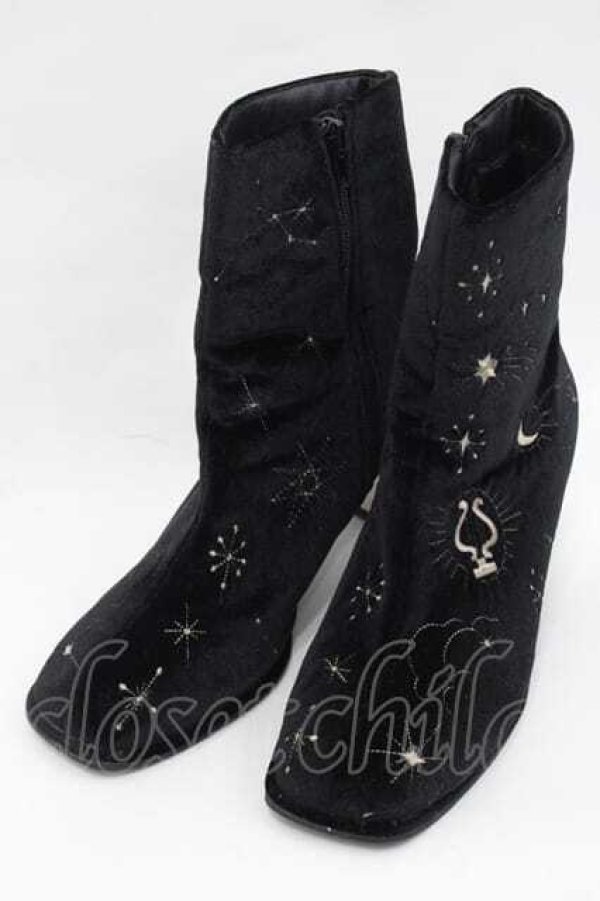 画像1: axes femme POETIQUE / 天体モチーフ刺繍ベロアブーツ M ブラック I-25-09-27-103-AX-SH-SA-ZT386 (1)