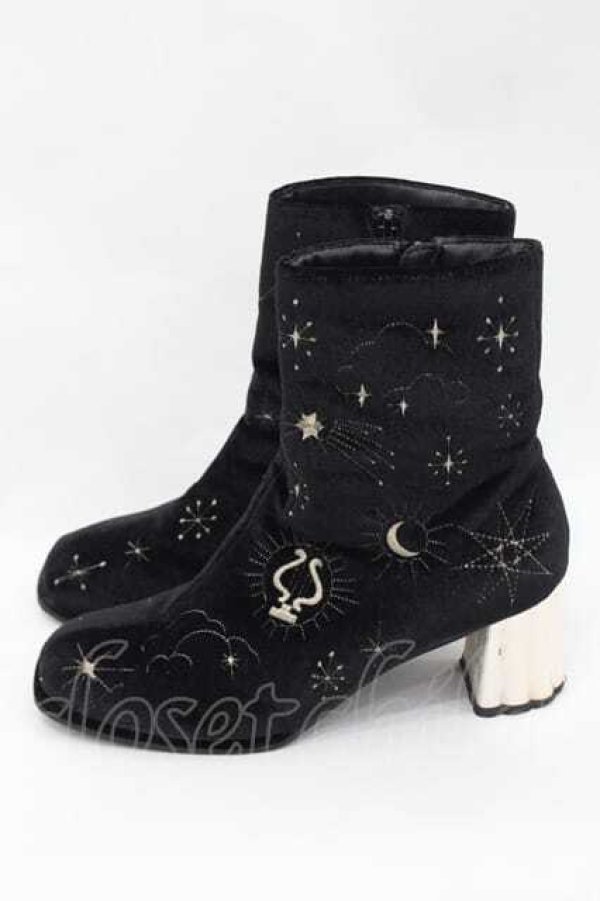 画像2: axes femme POETIQUE / 天体モチーフ刺繍ベロアブーツ M ブラック I-25-09-27-103-AX-SH-SA-ZT386 (2)