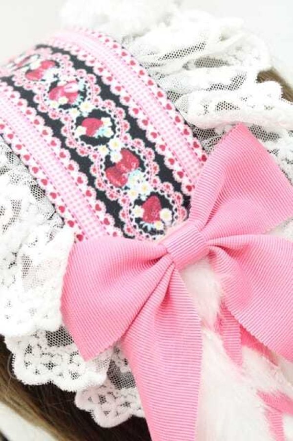 画像4: Royal Princess Alice / Strawberry Sweets 飴ノ森ふみかコラボロップイヤーヘッドドレス  黒Ｘピンク I-25-09-27-015-LO-AC-SA-ZI (4)