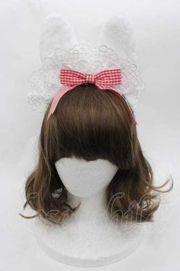 画像1: Angelic Pretty / Ribbon Bunny Cafeカチューシャ  白Ｘ赤 I-25-09-27-004-AP-AC-SA-ZI (1)