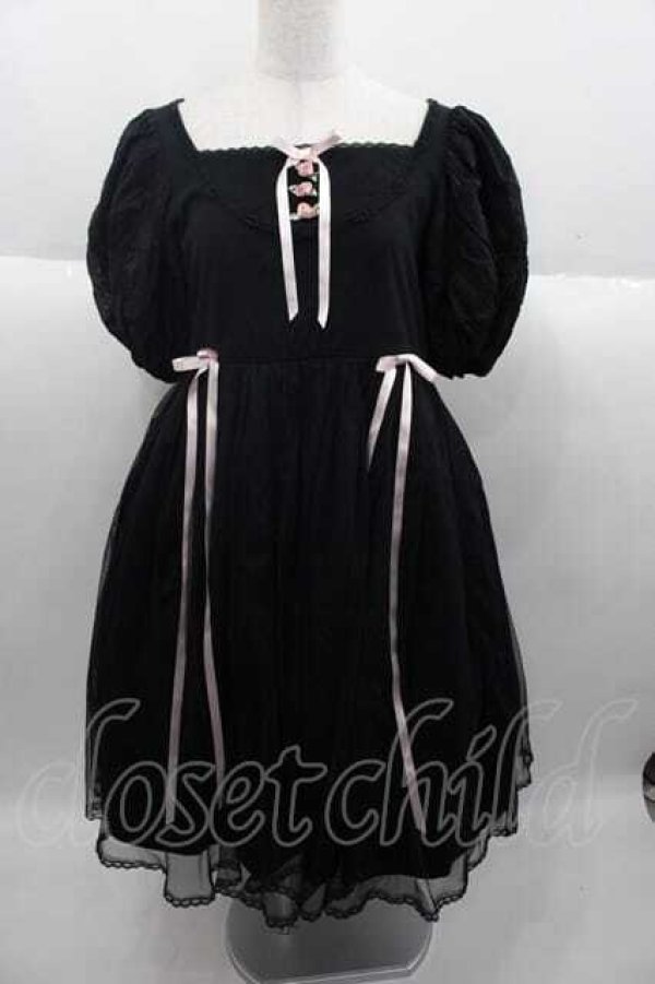 画像1: Angelic Pretty / Petit Rose Gardenカットワンピース  黒 I-25-09-30-056-AP-OP-SA-ZI (1)