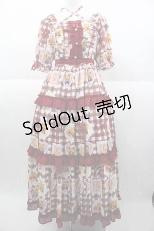 画像: axes femme kawaii / ベアズベーカリー柄ロングワンピース M ボルドー I-25-09-30-065-AX-OP-SA-ZI