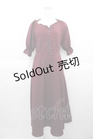 画像: F&A / フロントレースアップパフスリーブワンピース  ボルドー I-25-09-30-085-LO-OP-SA-ZI