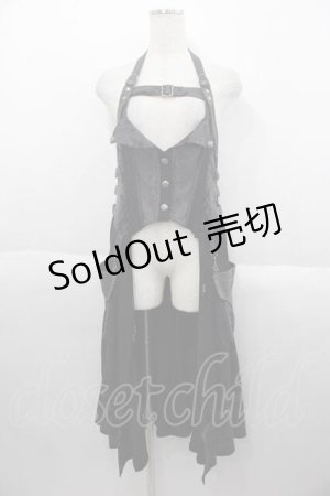 画像: Ozz oneste / 薔薇刺繍ロングベスト  黒Ｘグレー I-25-09-30-098-OO-TO-SA-ZI