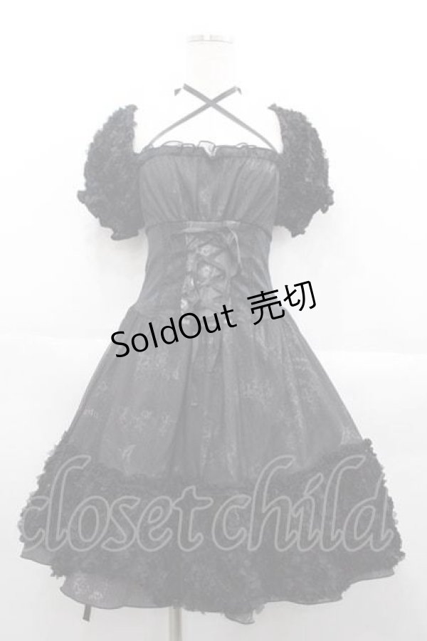 画像1: FRILL / 薔薇モチーフ半袖ワンピース  黒 I-25-09-30-101-HN-OP-SA-ZI (1)