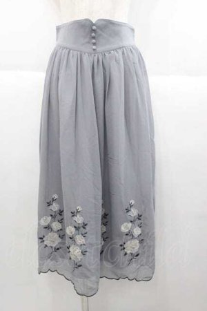 画像: an another angelus / ローズ刺繍シフォンスカート  ブルーグレイ I-25-09-30-106-CA-SK-SA-ZI