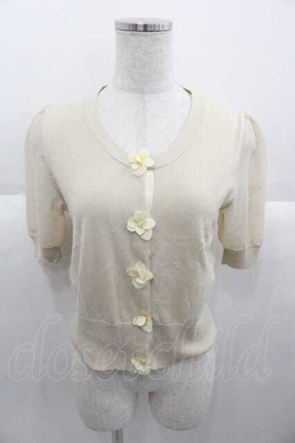 画像1: F&A / フラワーモチーフ釦半袖ニットカーディガン  ベージュ I-25-09-30-025-LO-TO-SA-ZI (1)