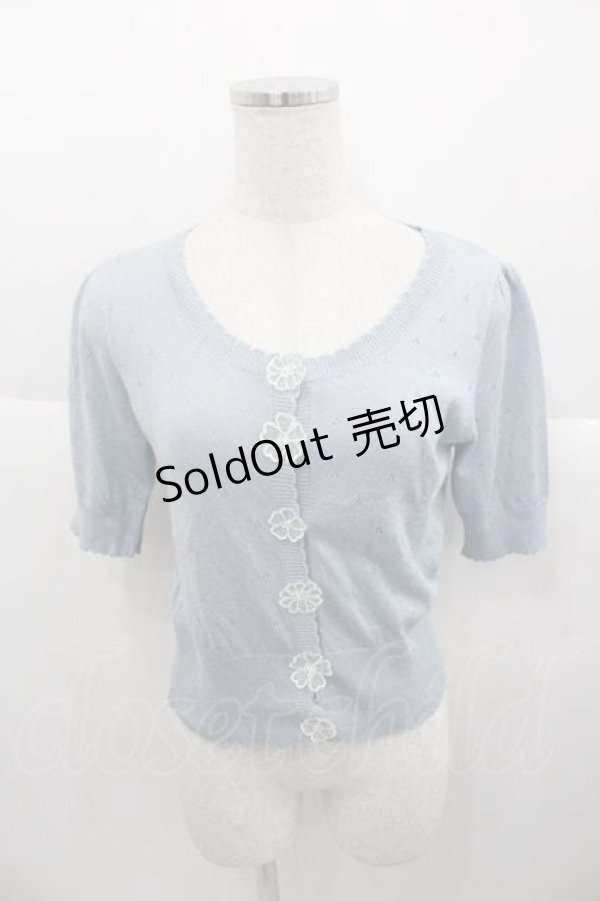 画像1: an another angelus / フラワーレース半袖ニットカーディガン  サックス I-25-09-30-030-CA-TO-SA-ZI (1)