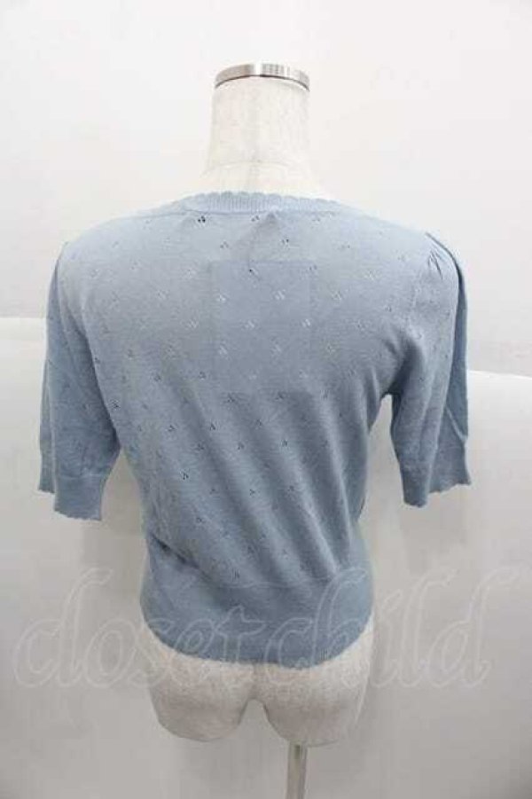 画像2: an another angelus / フラワーレース半袖ニットカーディガン  サックス I-25-09-30-030-CA-TO-SA-ZI (2)