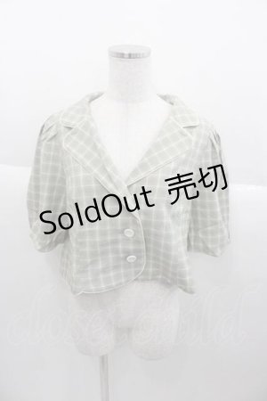 画像: Fi.n.t / チェック柄パフスリーブショートジャケット  グリーン×ホワイト I-25-09-30-037-CA-JA-SA-ZI