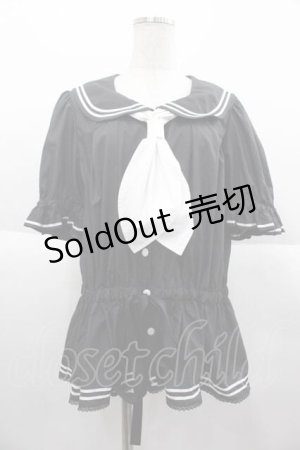 画像: metamorphose / セーラーギャザーブラウス 1 黒ｘ白 I-25-10-04-045-ME-BL-SA-ZI