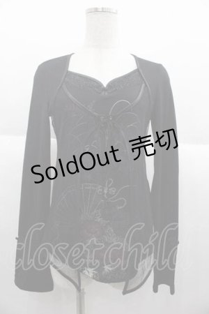 画像: Ozz oneste / チャイナデザインメッシュ重ねカットソー  黒 I-25-10-04-056-OO-TO-HR-ZI