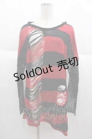 画像: SEX POT ReVeNGe / ダメージボーダーニット M 黒ｘ赤 I-25-10-04-059-SP-TO-HR-ZI