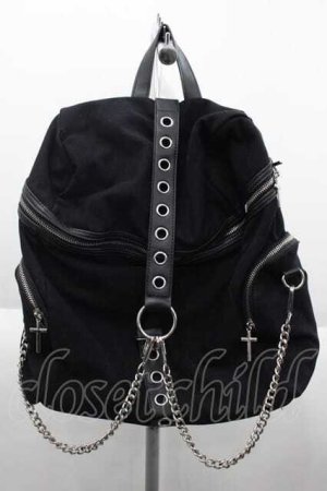 画像: KILL STAR / Double Crossed Gothic Punk Chains Buckle Crosses Backpack  ブラック I-25-10-04-022-SL-BG-SA-ZI