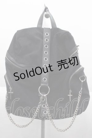 画像: KILL STAR / Double Crossed Gothic Punk Chains Buckle Crosses Backpack  ブラック I-25-10-04-022-SL-BG-SA-ZI