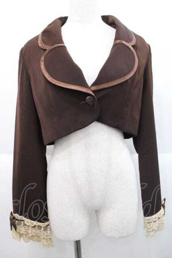 画像1: MARBLE / パイピング飾りエンブレムショートジャケット  ブラウン I-25-10-10-039-GO-JA-SA-ZI (1)