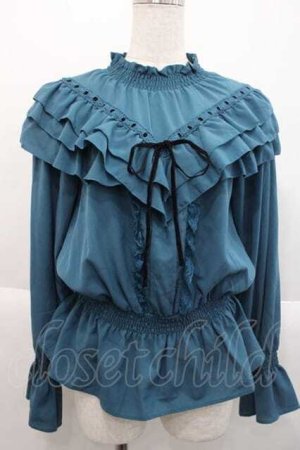 画像: axes femme / ハイネックはしごレーストップス  青Ｘ黒 I-25-10-10-009-AX-TO-SA-ZI