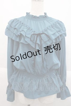 画像: axes femme / ハイネックはしごレーストップス  青Ｘ黒 I-25-10-10-009-AX-TO-SA-ZI