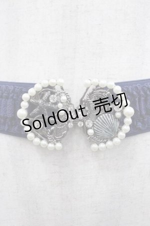 画像: axes femme / マリンパールモチーフゴムベルト  ネイビーＸ白 I-25-10-10-122-AX-ZA-SA-ZI