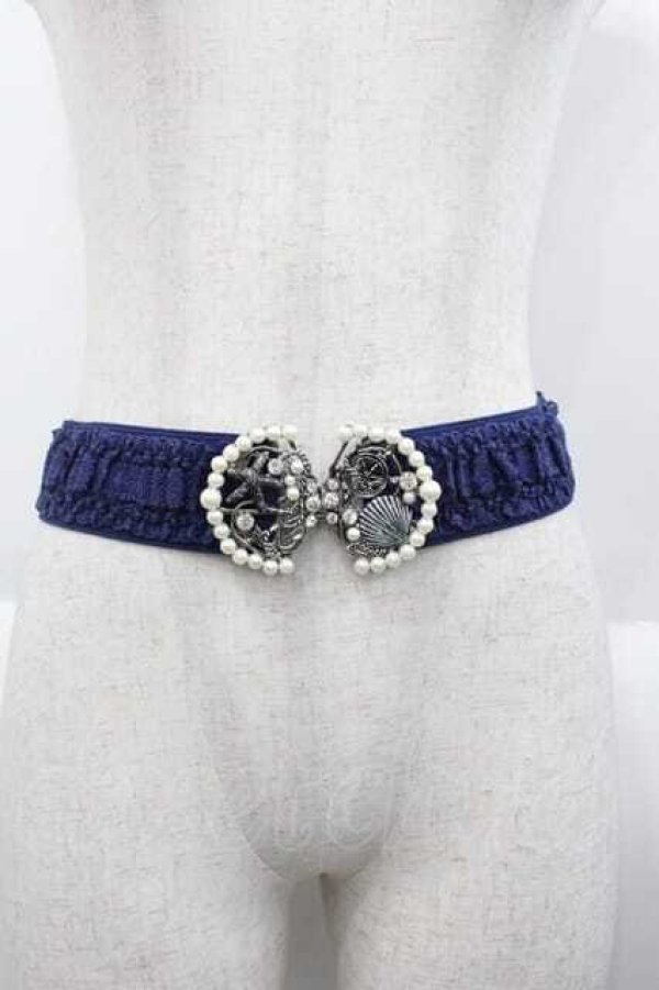 画像2: axes femme / マリンパールモチーフゴムベルト  ネイビーＸ白 I-25-10-10-122-AX-ZA-SA-ZI (2)