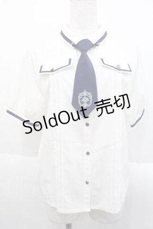 画像: axes femme / ミリタリー風タイ付ブラウス  アイボリーＸネイビー I-25-10-10-002-AX-BL-SA-ZI