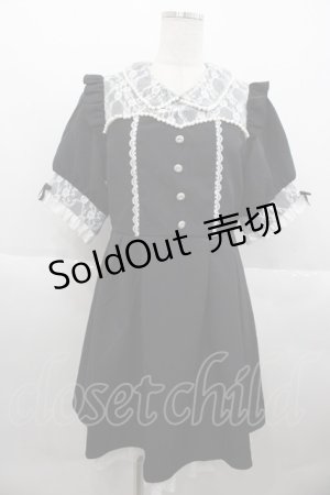 画像: DearMyLove / レース重ねパールリボンお嬢様ワンピース LL 黒Ｘ白 I-25-10-15-063-EL-OP-SA-ZI