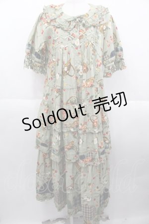 画像: PINK HOUSE / 野ばらとチェリープリントパッチワークワンピース  ハッカ I-25-10-15-075-LO-OP-SA-ZI