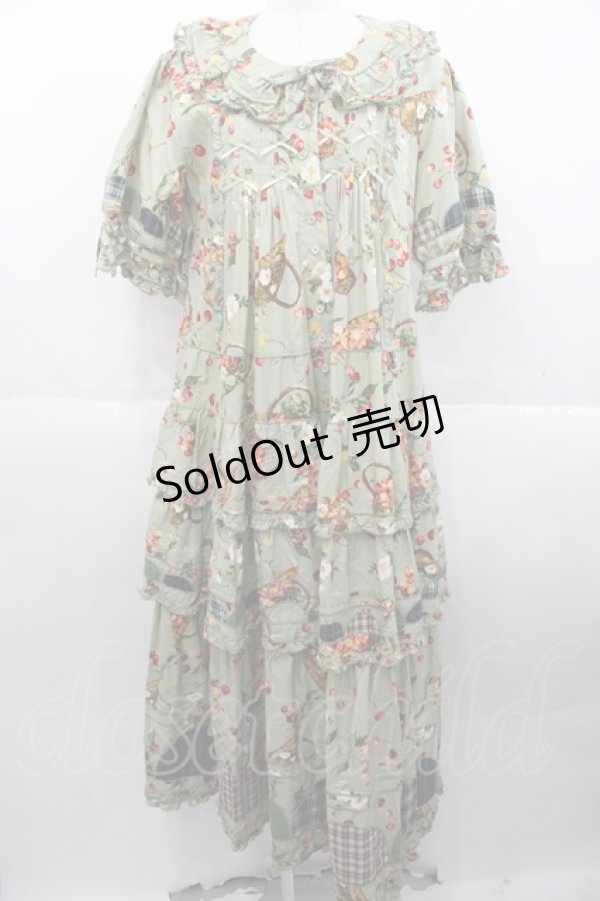 画像1: PINK HOUSE / 野ばらとチェリープリントパッチワークワンピース  ハッカ I-25-10-15-075-LO-OP-SA-ZI (1)