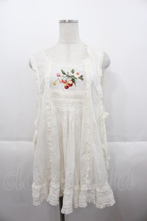 画像1: PINK HOUSE / 野ばらとチェリー刺繍タブリエ  白 I-25-10-15-078-LO-OP-SA-ZS (1)