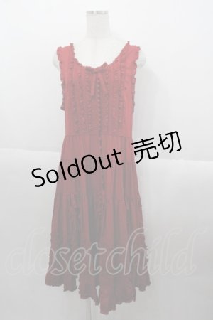 画像: PINK HOUSE / 花びらフリル使いローンタブリエドレス  赤 I-25-10-15-079-LO-OP-SA-ZI