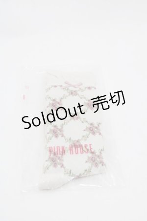 画像: PINK HOUSE / 薔薇格子柄ソックス  白 I-25-10-15-115-LO-ZA-SA-ZI