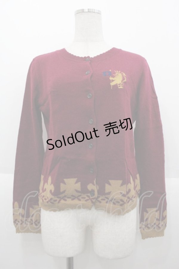 画像1: Jane Marple / 胸元刺繍ニットカーディガン  ボルドーＸブラウン I-25-10-15-018-JM-TO-SA-ZI (1)