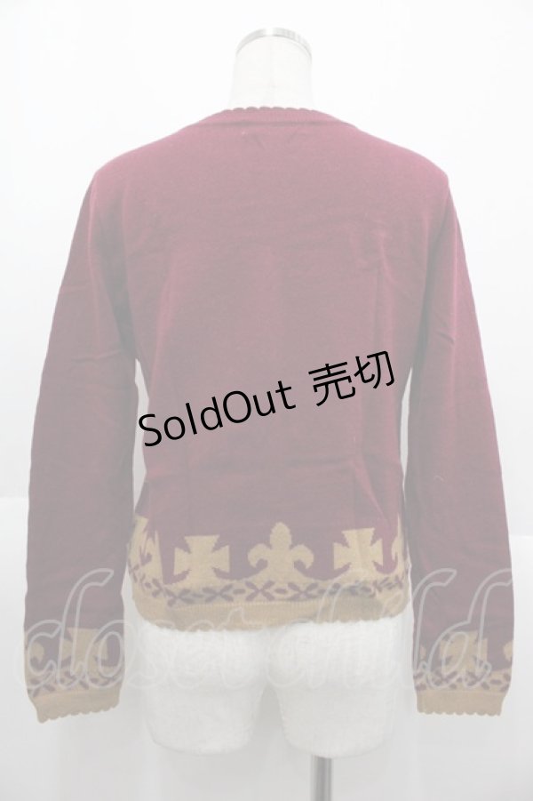 画像2: Jane Marple / 胸元刺繍ニットカーディガン  ボルドーＸブラウン I-25-10-15-018-JM-TO-SA-ZI (2)