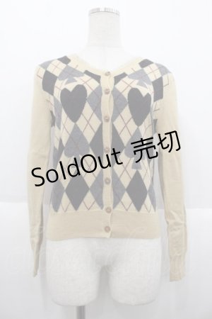 画像: Jane Marple / アーガイルニットカーディガン M ベージュＸ黒Ｘグレー I-25-10-15-019-JM-TO-SA-ZI