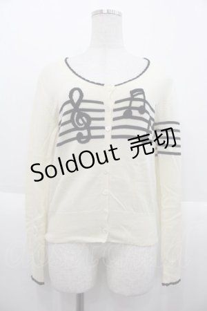 画像: Jane Marple / 音符デザインニットカーディガン  アイボリーＸ黒 I-25-10-15-020-JM-TO-SA-ZI