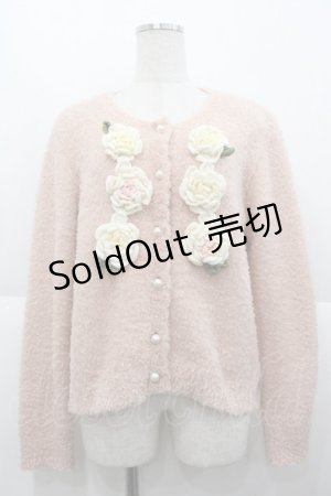 画像: PINK HOUSE / ホワイトローズモチーフニットカーディガン  ピンク I-25-10-15-026-LO-TO-SA-ZI