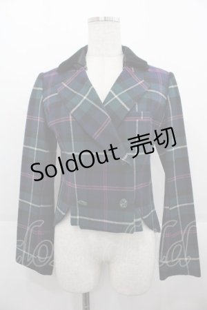 画像: Jane Marple / タータンチェックジャケット  グリーンＸネイビーＸピンク I-25-10-15-034-JM-JA-SA-ZI