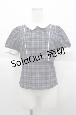 画像: Bubbles / ダブルボタンクロップドブラウス  ネイビーチェック I-25-10-15-005-CA-TO-SA-ZI