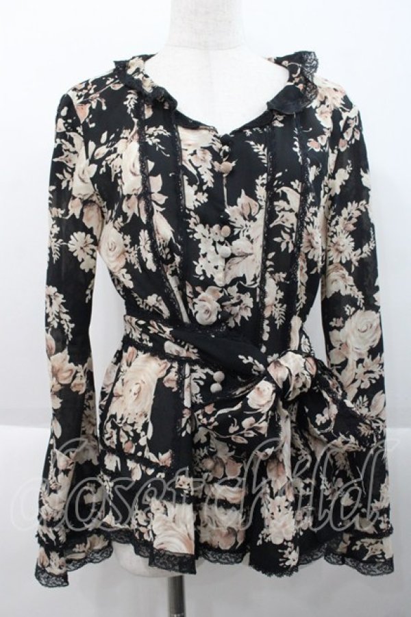 画像1: INGEBORG / ローズ柄ブラウス  黒 I-25-10-18-043-LO-BL-SA-ZI (1)