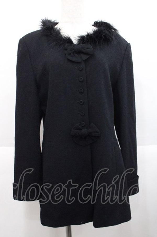 画像1: INGEBORG / 羽毛ファー襟ダブルリボンジャケット M 黒 I-25-10-18-046-LO-JA-SA-ZI (1)